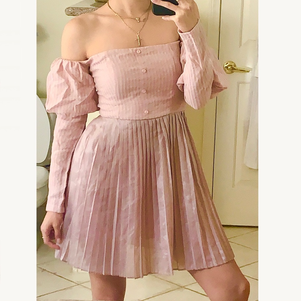 NWT Atoir Off the Shoulder Puff Sleeve Pleated Mini Dress 4